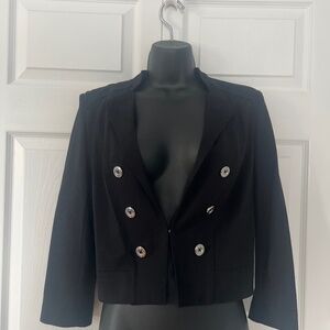 White House Black Market Women's Black Double-Breasted Jacket Size 2